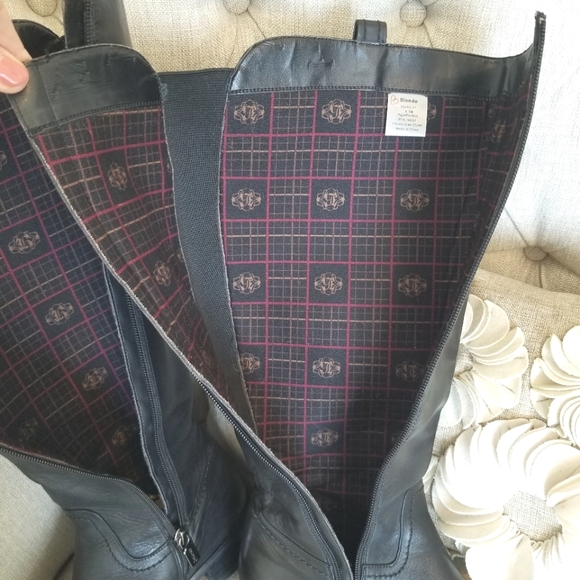 Blondo Black Tall Leather Riding Boot Side Zip Round Toe Block Heel Waterproof - Picture 8 of 16